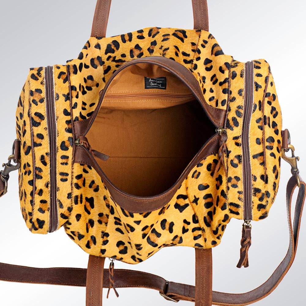 American Darling Duffel Bag - Handcrafted Hair-On Cowhide & Genuine Leather Travel Bag - ADBG254CHE