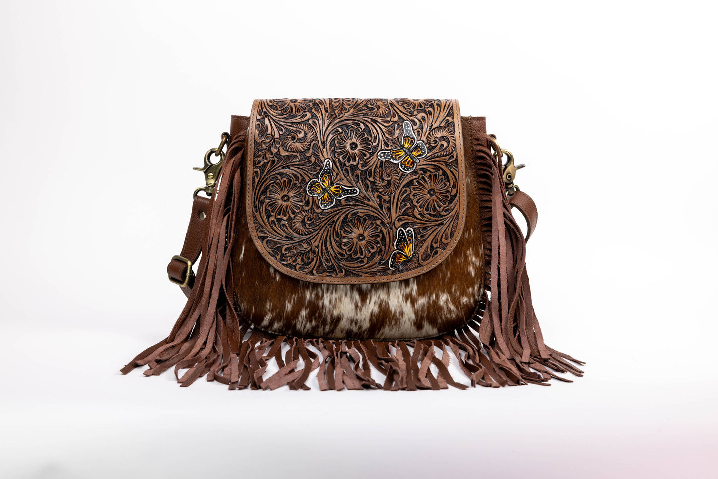 Brown Saddle Purse with Butterfly Fringe