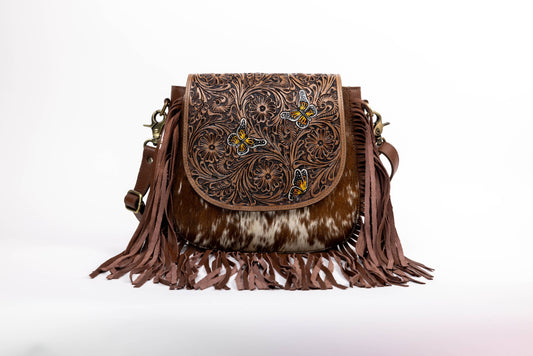 Brown Saddle Purse with Butterfly Fringe