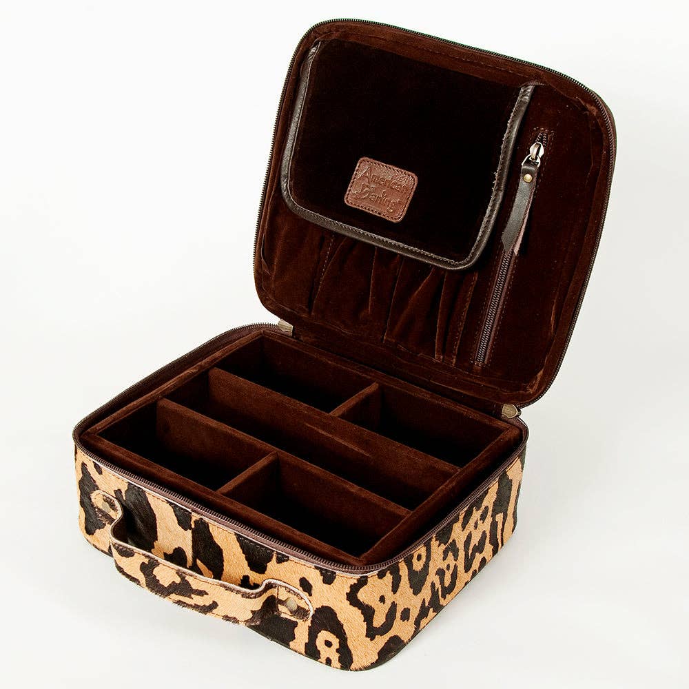American Darling Leopard Print Cowhide Makeup Bag Travel Organizer - ADBGA226