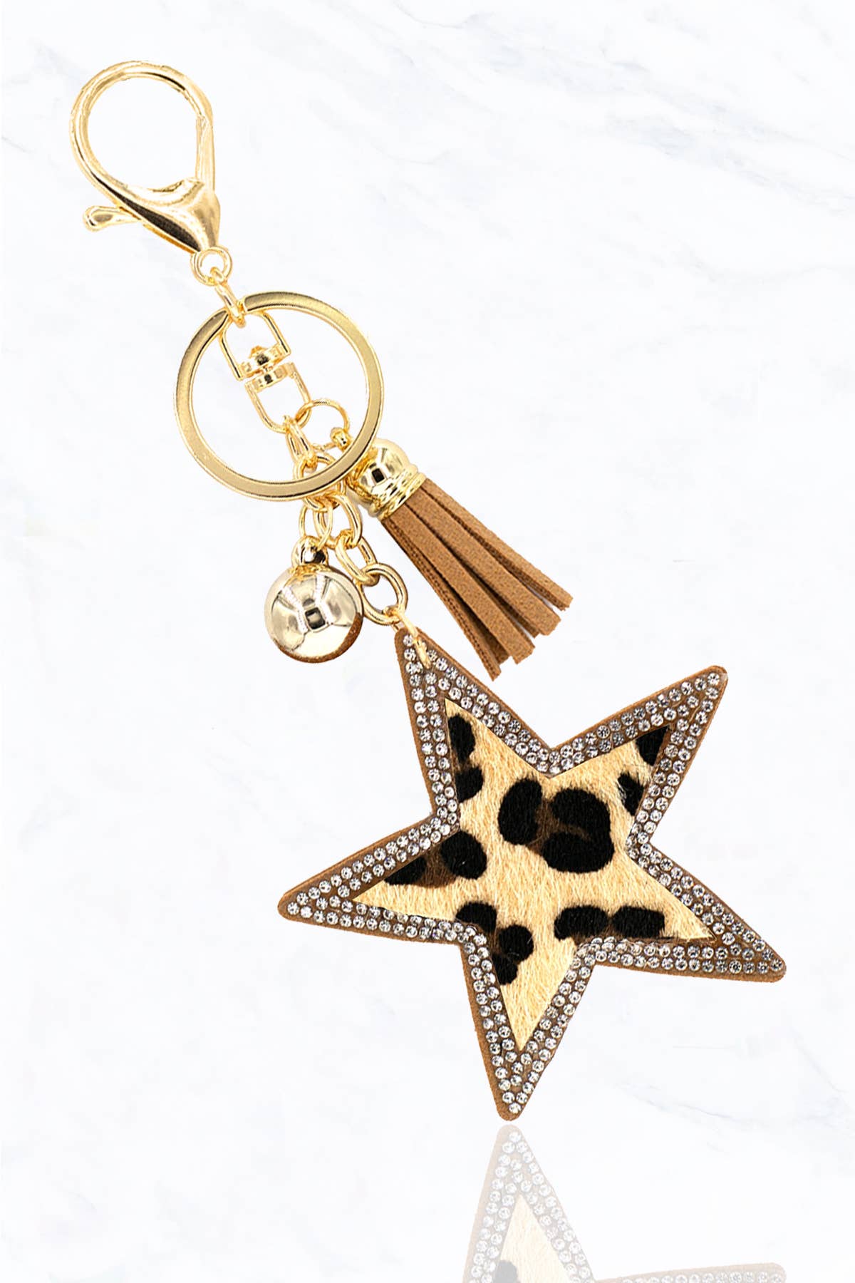 Suzie Q USA - Animal Pattern Fur, Star Cushion Keychain - Leopard