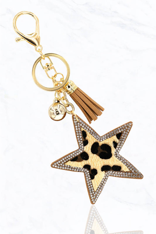 Suzie Q USA - Animal Pattern Fur, Star Cushion Keychain - Leopard