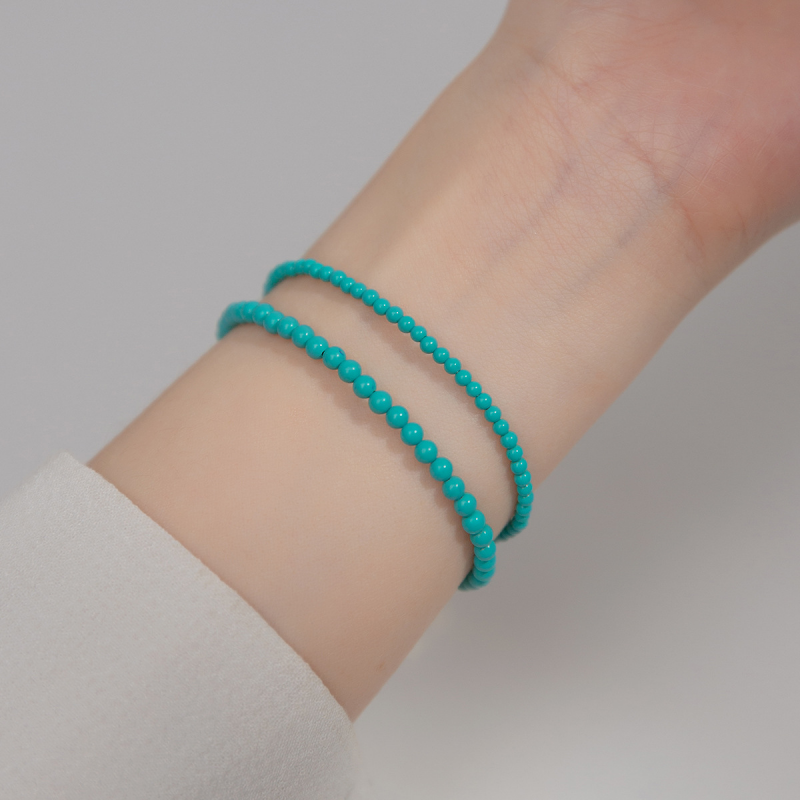 Perimade & Co. LLC - Blue Turquoise Bead Stacking Bracelet in 925 Sterling Silver - 2.5mm