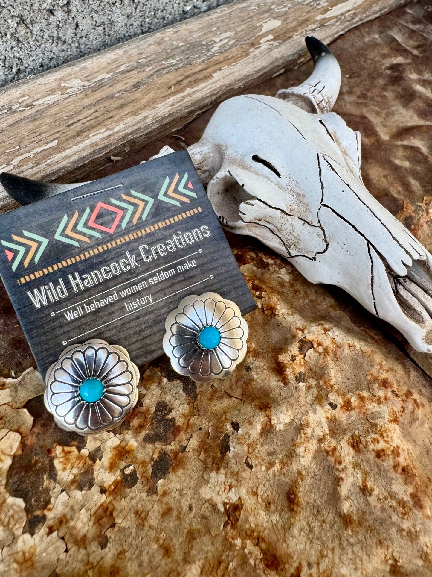 Wild Hancock Creations - Turquoise Concho Saucer Studs/Western Earrings/Boho