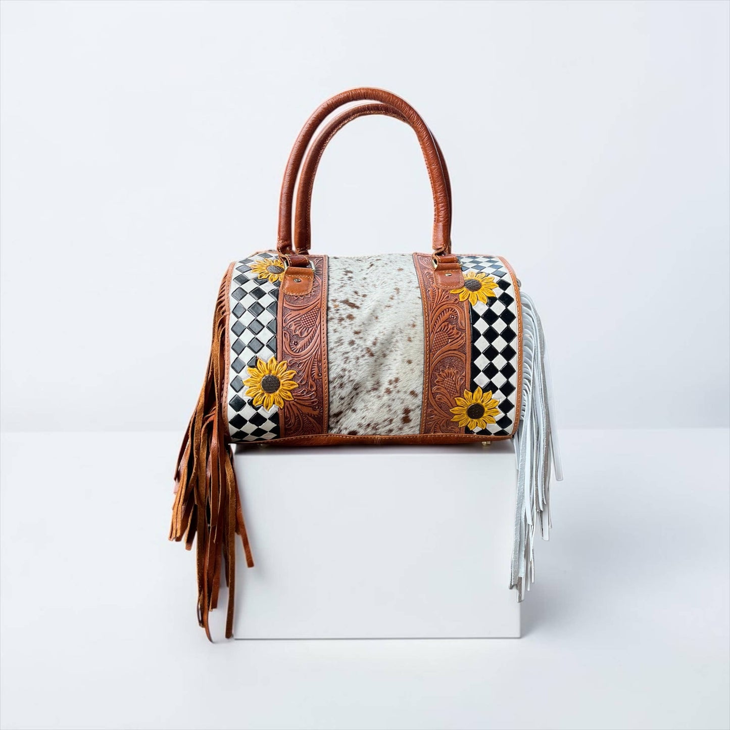 Tan/white checker sunflower speedy bag 