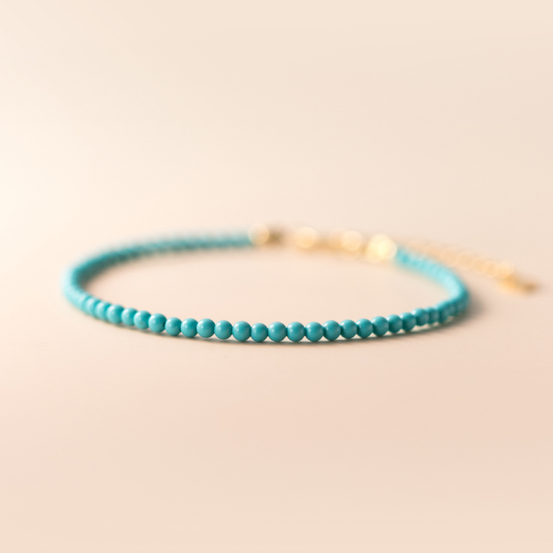 Perimade & Co. LLC - Blue Turquoise Bead Stacking Bracelet in 925 Sterling Silver - 2.5mm