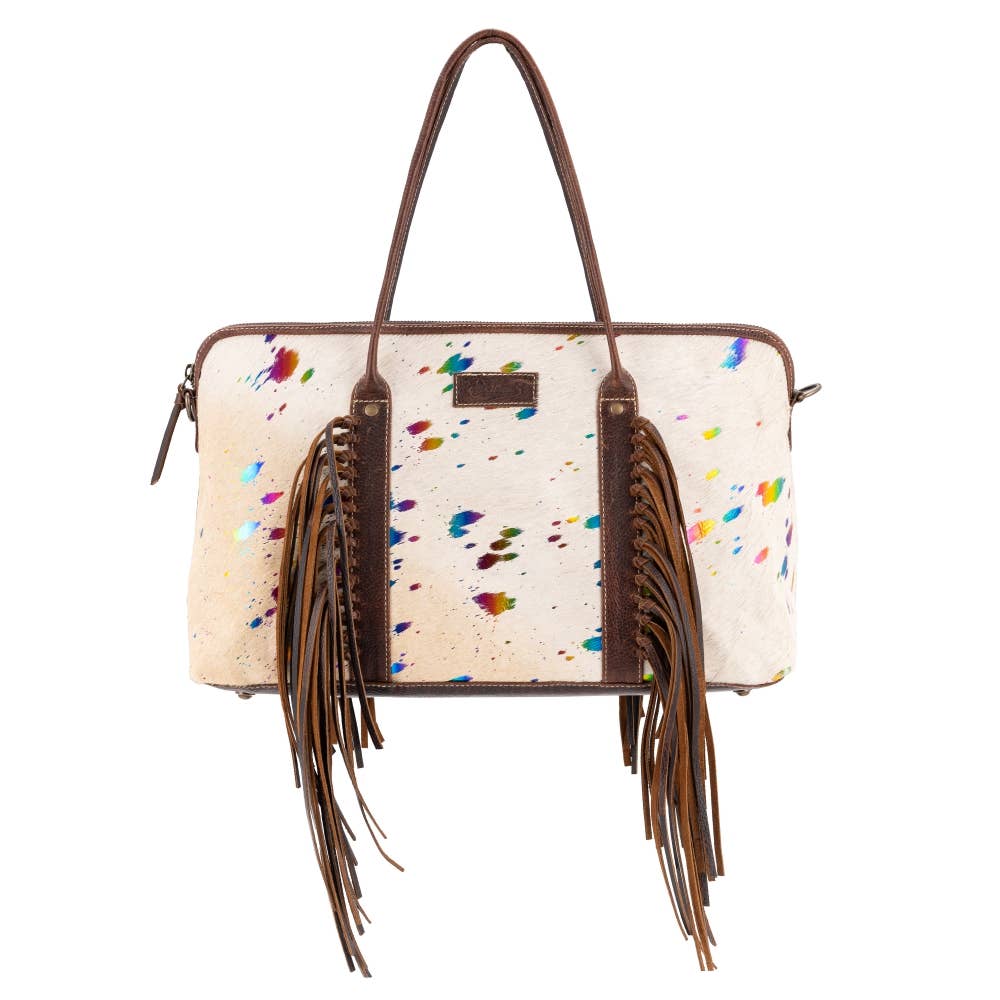 Full Grain Leather & Acid Wash Cowhide Mini Duffle - Women's - Tan / Gold