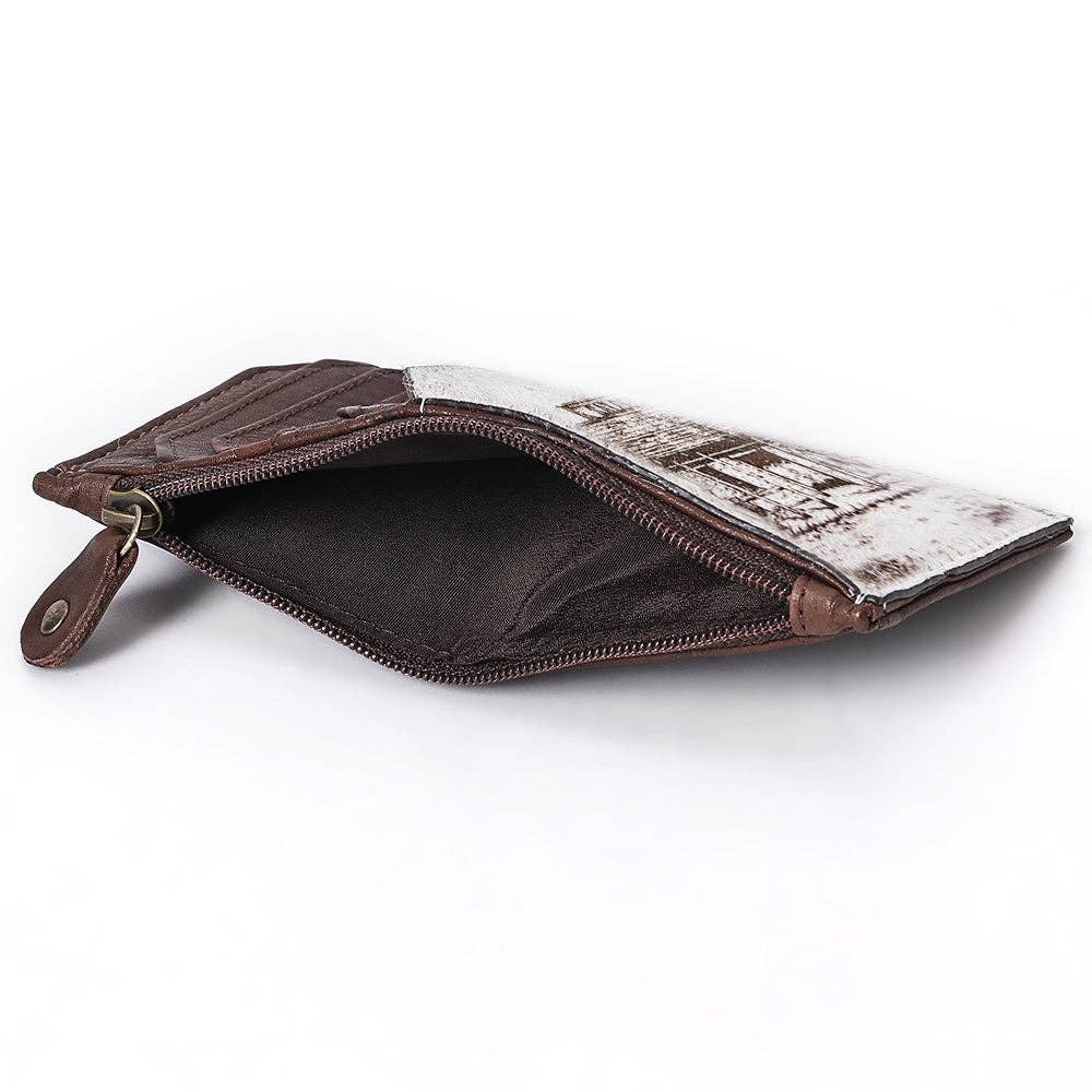 Cowhide Leather Card Holder - Engraved Western Leather Slim Wallet