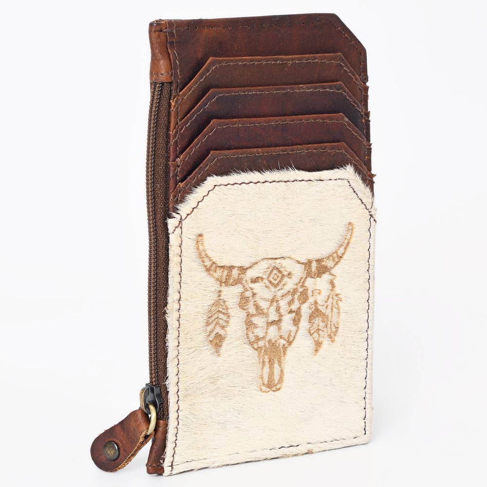 Cowhide Leather Card Holder - Engraved Western Leather Slim Wallet
