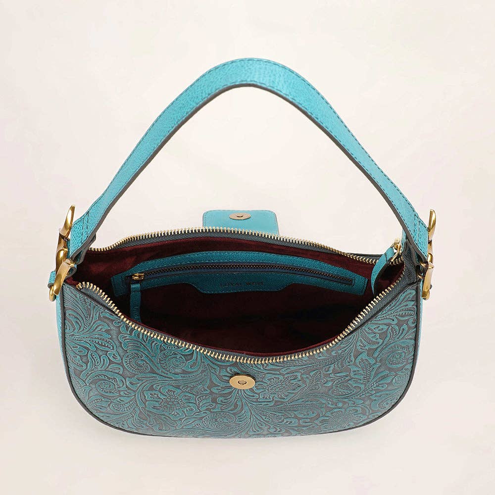 Myra Bag - Loyal West Hobo Medium Purse Turquoise Floral - Turquoise Floral Leather / Single