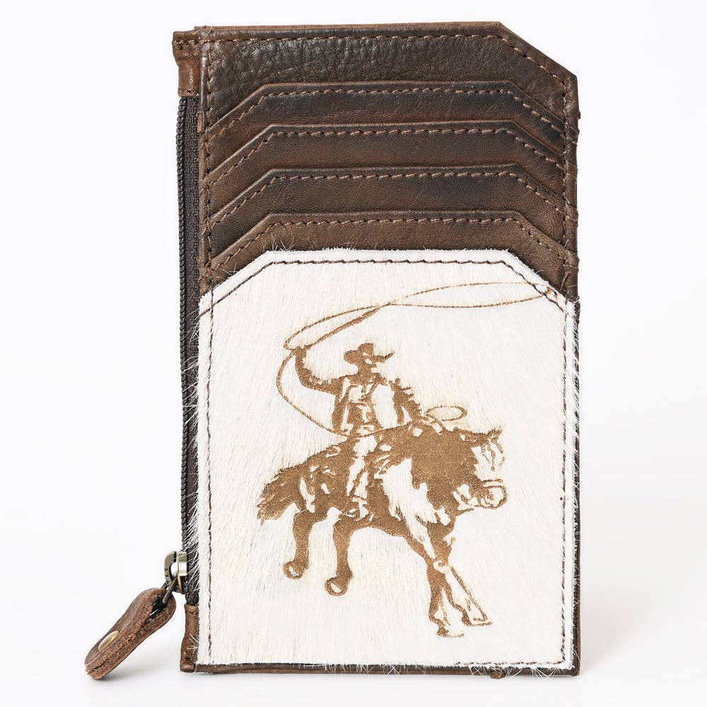 Cowhide Leather Card Holder - Engraved Western Leather Slim Wallet