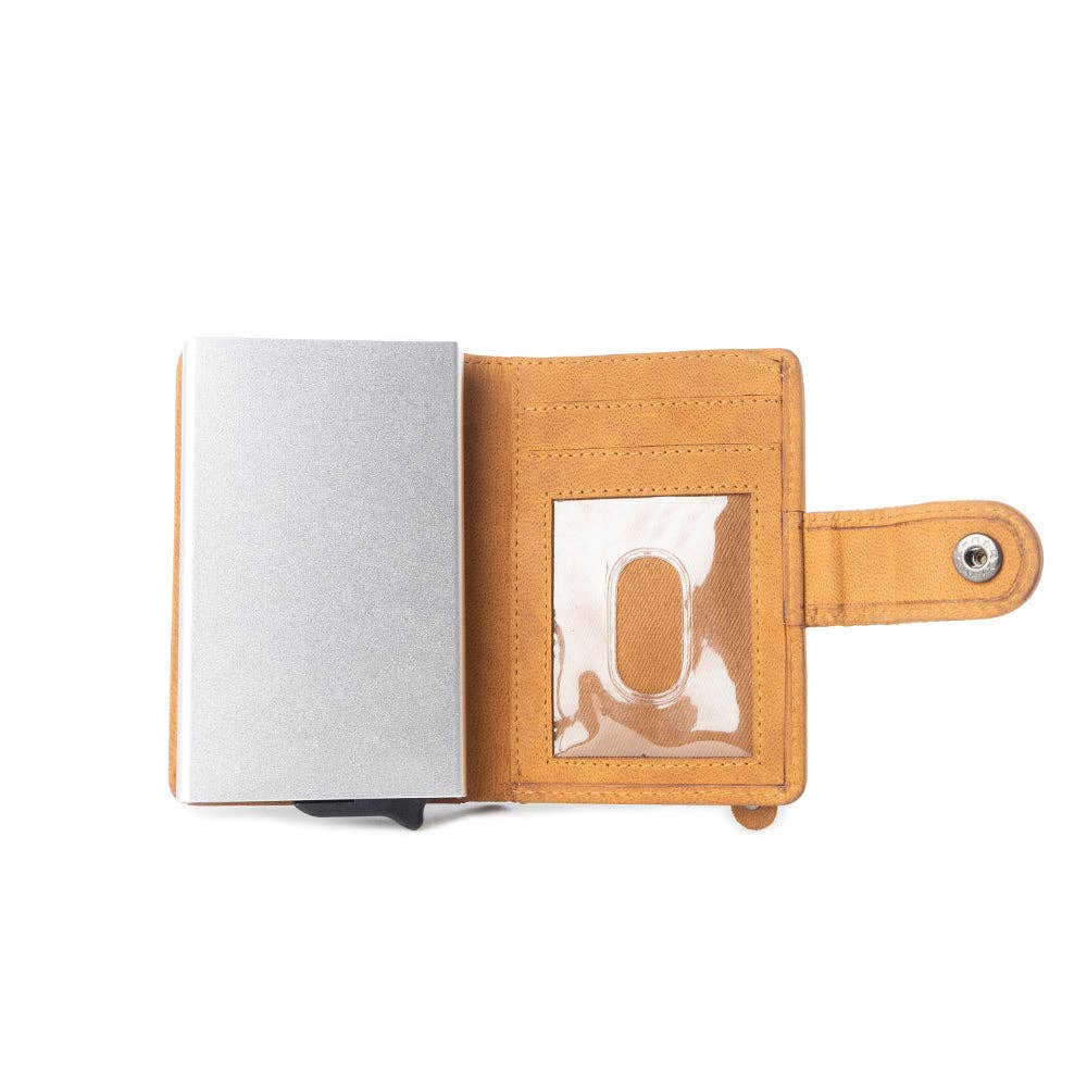 Myra Bag - Dune Star Hairon Leather Credit Card Holder in Brown & White - Brown & White