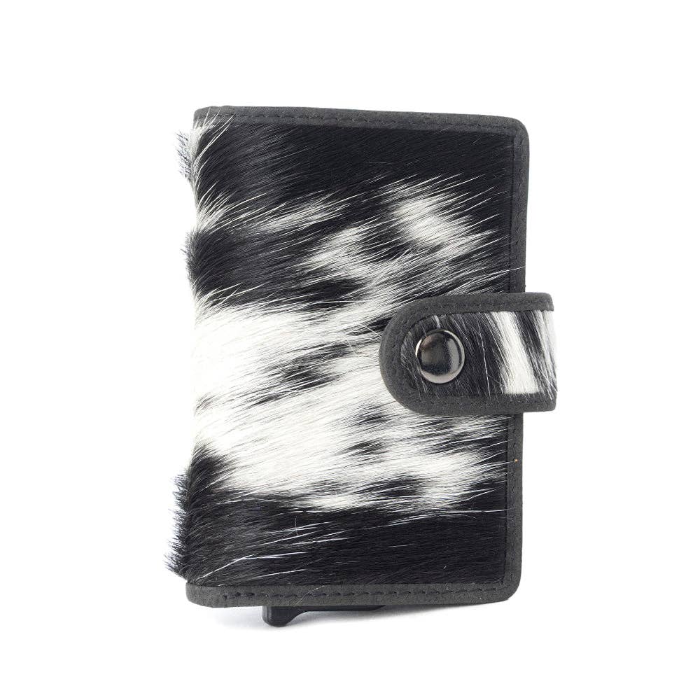 Myra Bag - Dune Star Hairon Leather Credit Card Holder in Black & White - Black & White