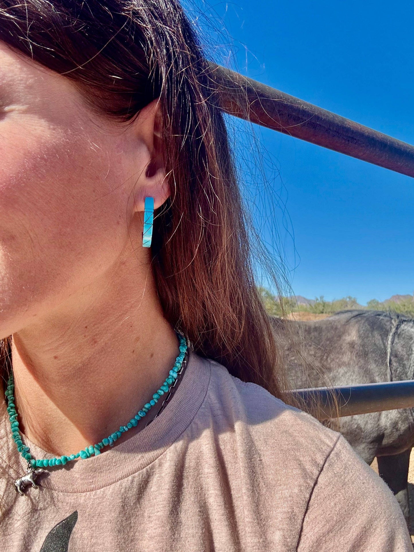 Wild Hancock Creations - Turquoise Inlay Hoops/Hoop earrings/Western Boho Hoops