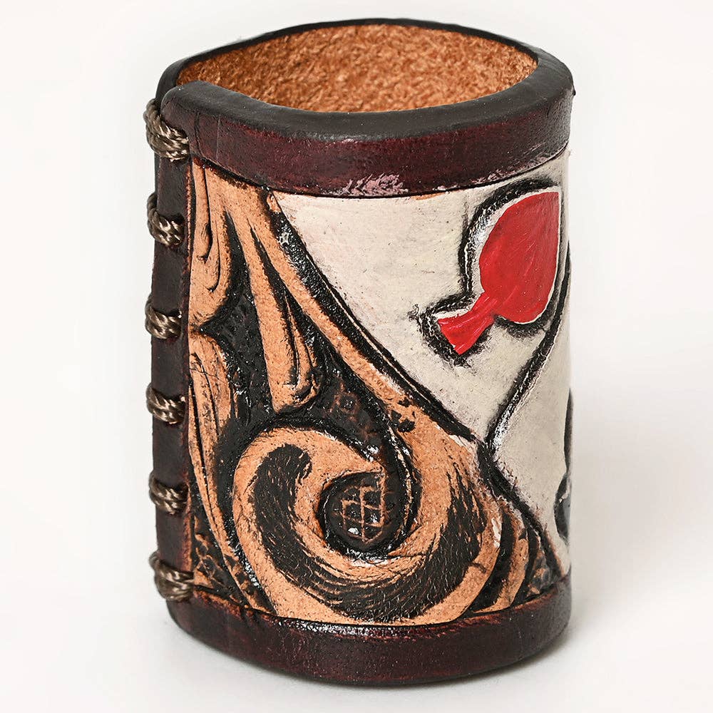 LS Western - Hand Tooled Leather Scarf Ring Vegetable-Tanned Scarf Slide - ADSRG104D