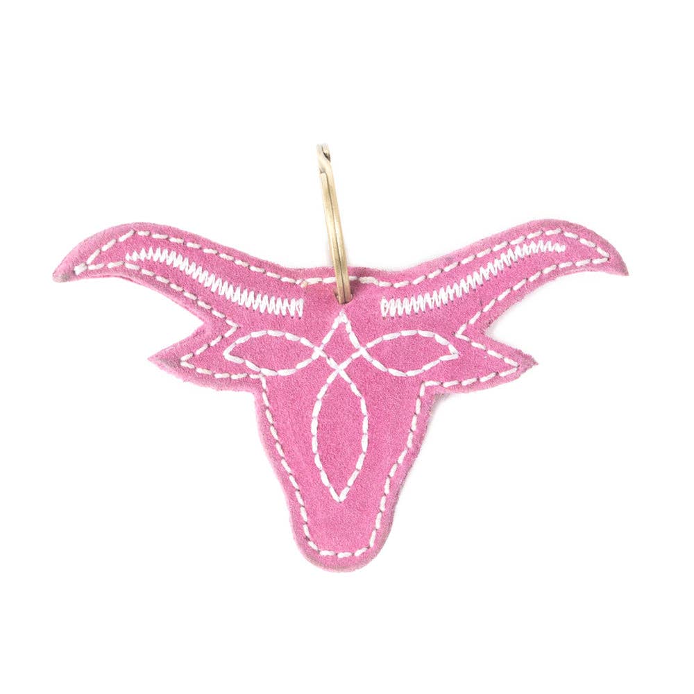Myra Bag - Longhorn Charm Leather Key Fob in Pink