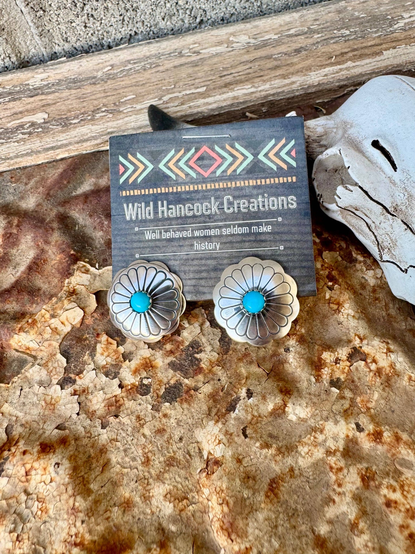 Wild Hancock Creations - Turquoise Concho Saucer Studs/Western Earrings/Boho
