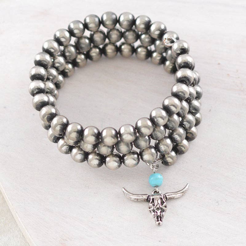 YK Trading Inc - Turquoise Navajo Bead Spiral Bracelet - Silver