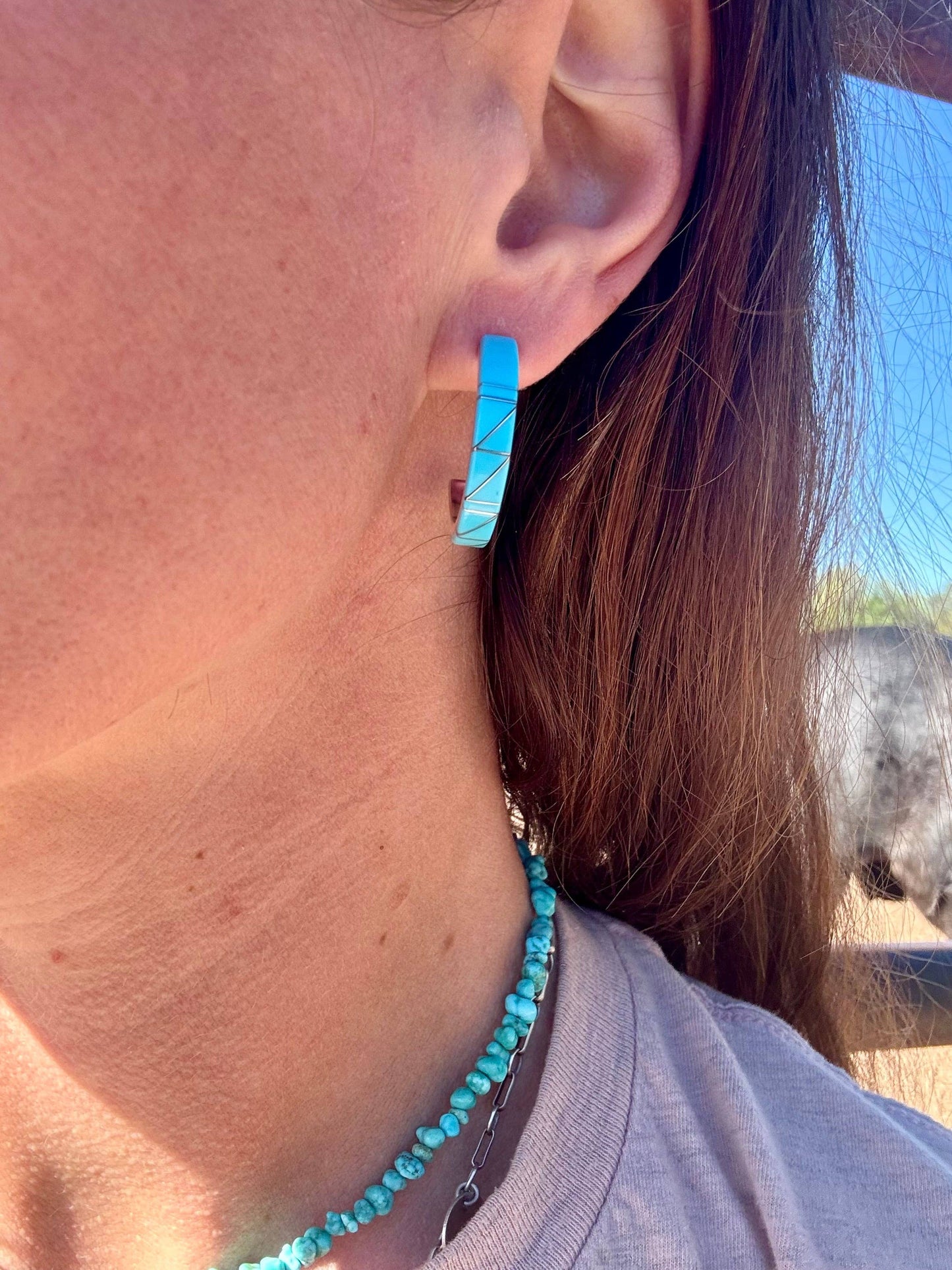 Wild Hancock Creations - Turquoise Inlay Hoops/Hoop earrings/Western Boho Hoops