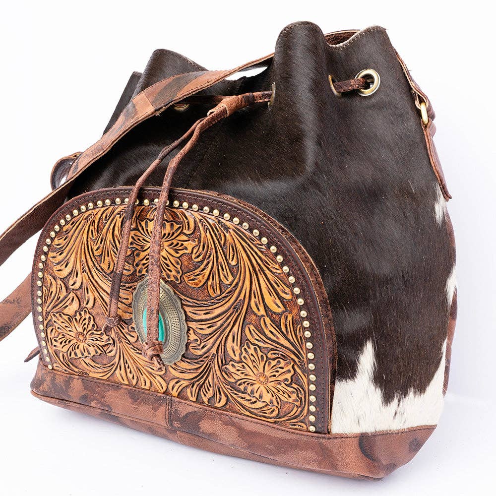 LS Western - ADBGI226 Bucket Hair On Genuine Western Leather Women Bag - ADBGI226A