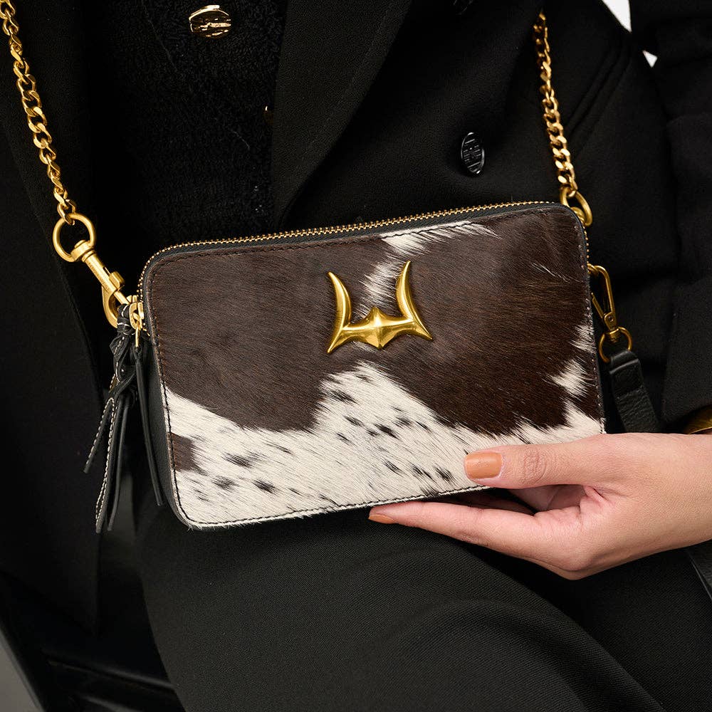 Myra Bag - Loyal West Shell Mini Purse In Black & White Cowhide - Single