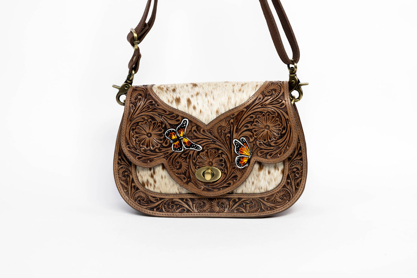 Leather Impressions Inc - Brown Scalloped Flap Purse with Butterfly ABHB 18-25206