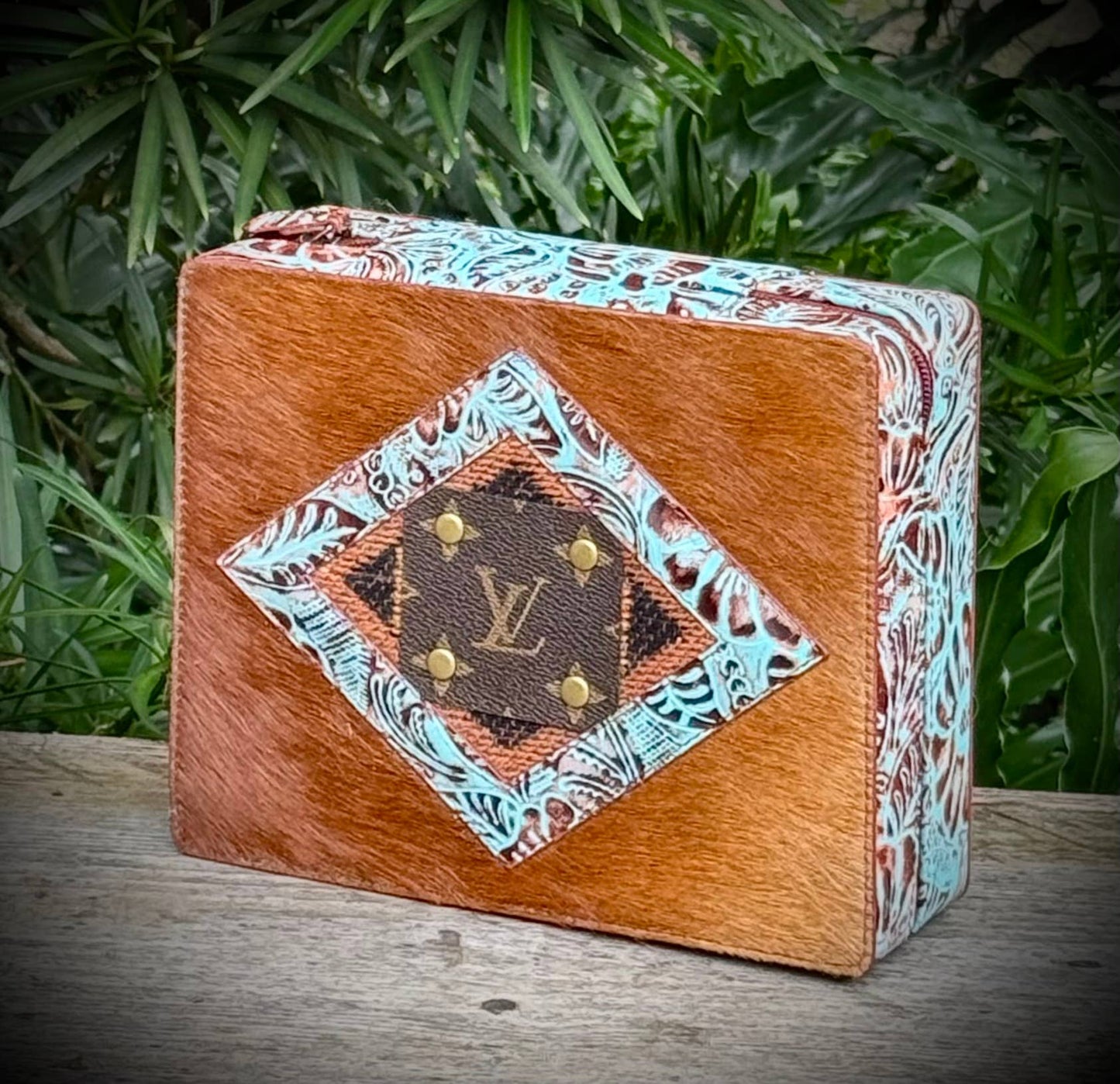 Southern Junkie Gypsy Boutique - Upcycled LV Cowhide Leather Jewelry Box Case Western