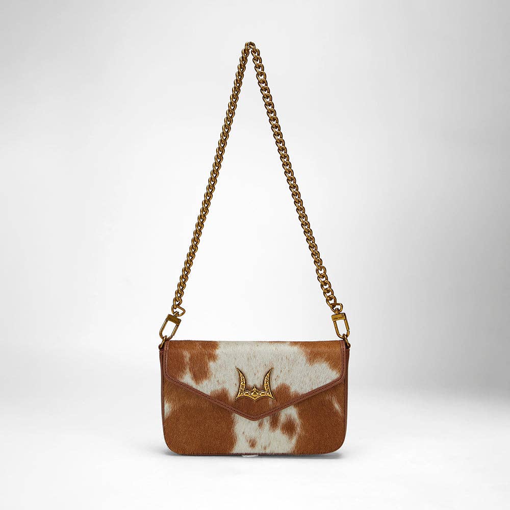 Myra Bag - Loyal West The On The Go Mini Chain Bag- In Brown & White Cowhide And Calfskin - Single