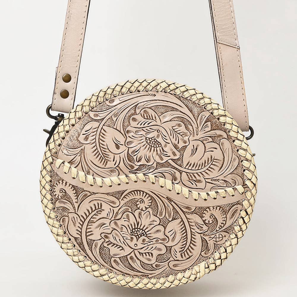 LS Western - ADBG1461 American Darling Western Leather Canteen Bag with Hand-Tooled Floral Detailing | Genuine Leather Crossbody - ADBG1461A