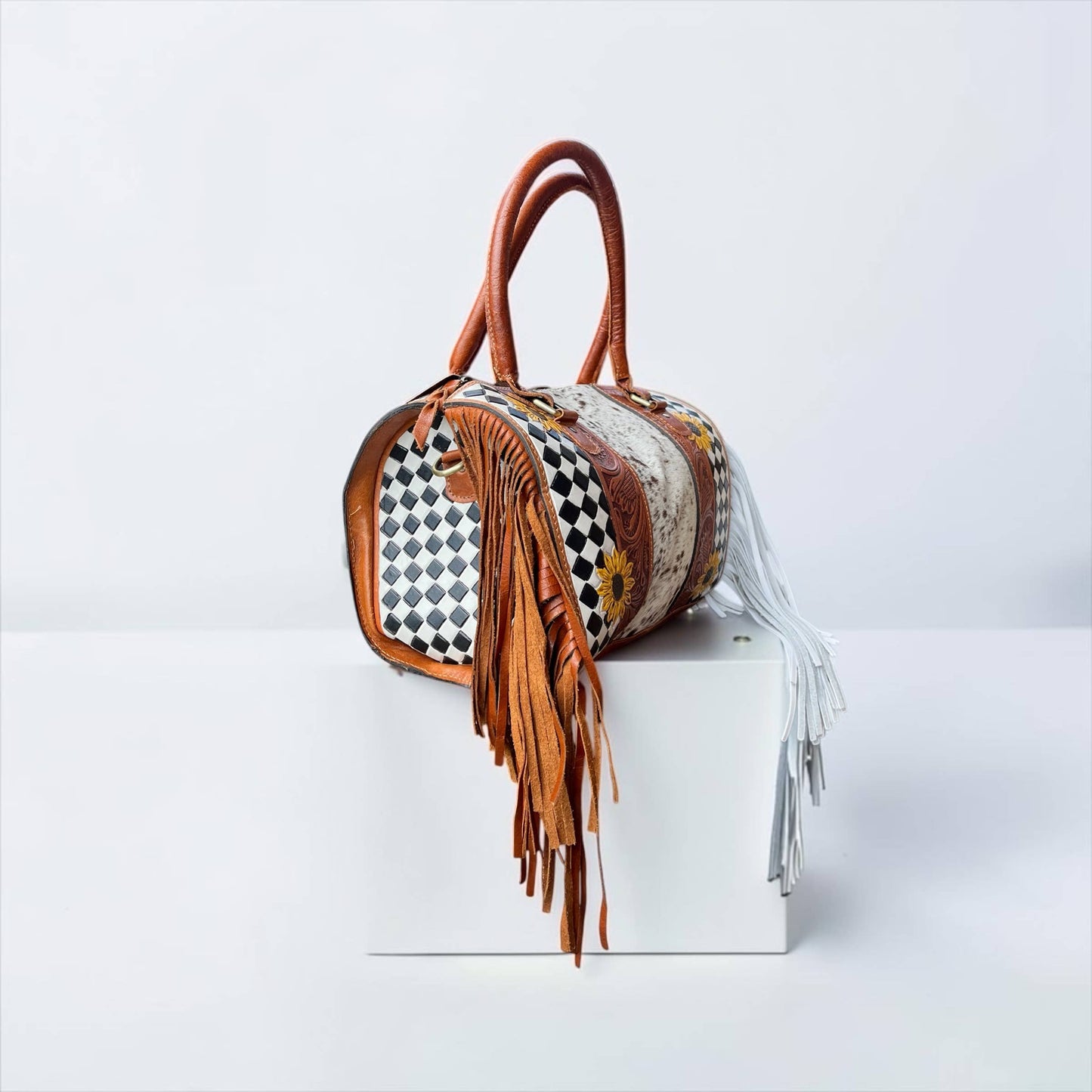 Tan/white checker sunflower speedy bag 