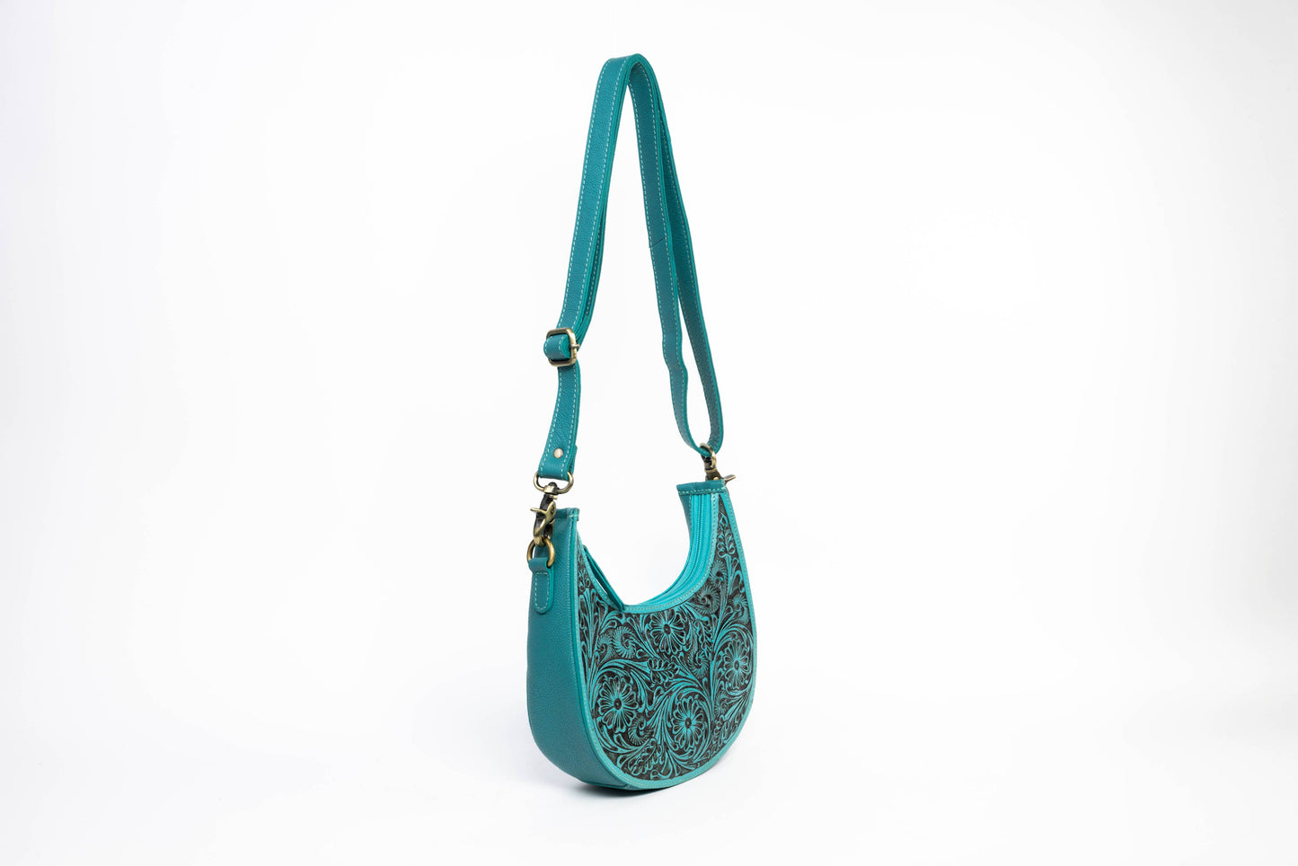 Turquoise Half-Moon Leather Shoulder Bag
