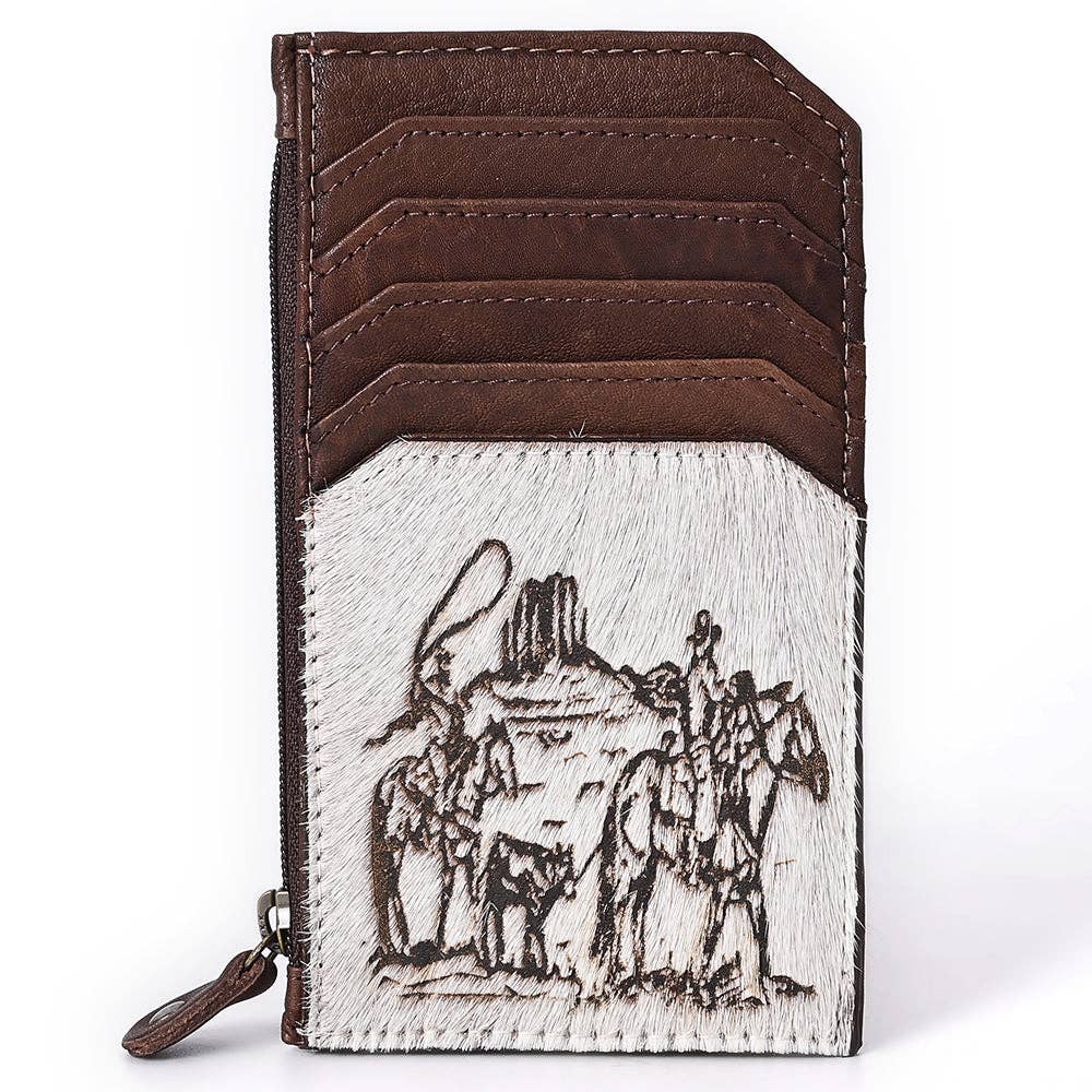 Cowhide Leather Card Holder - Engraved Western Leather Slim Wallet