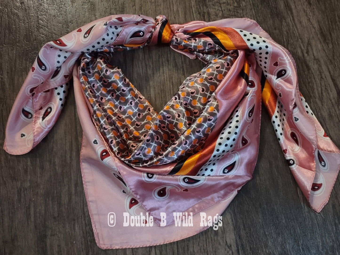Double B Wild Rags - Wild Rag BARGAIN CORNER Motif center with Paisley Border Cowboy Western Neck Scarf by Double B Wild Rags - Pink, Grey, Orange