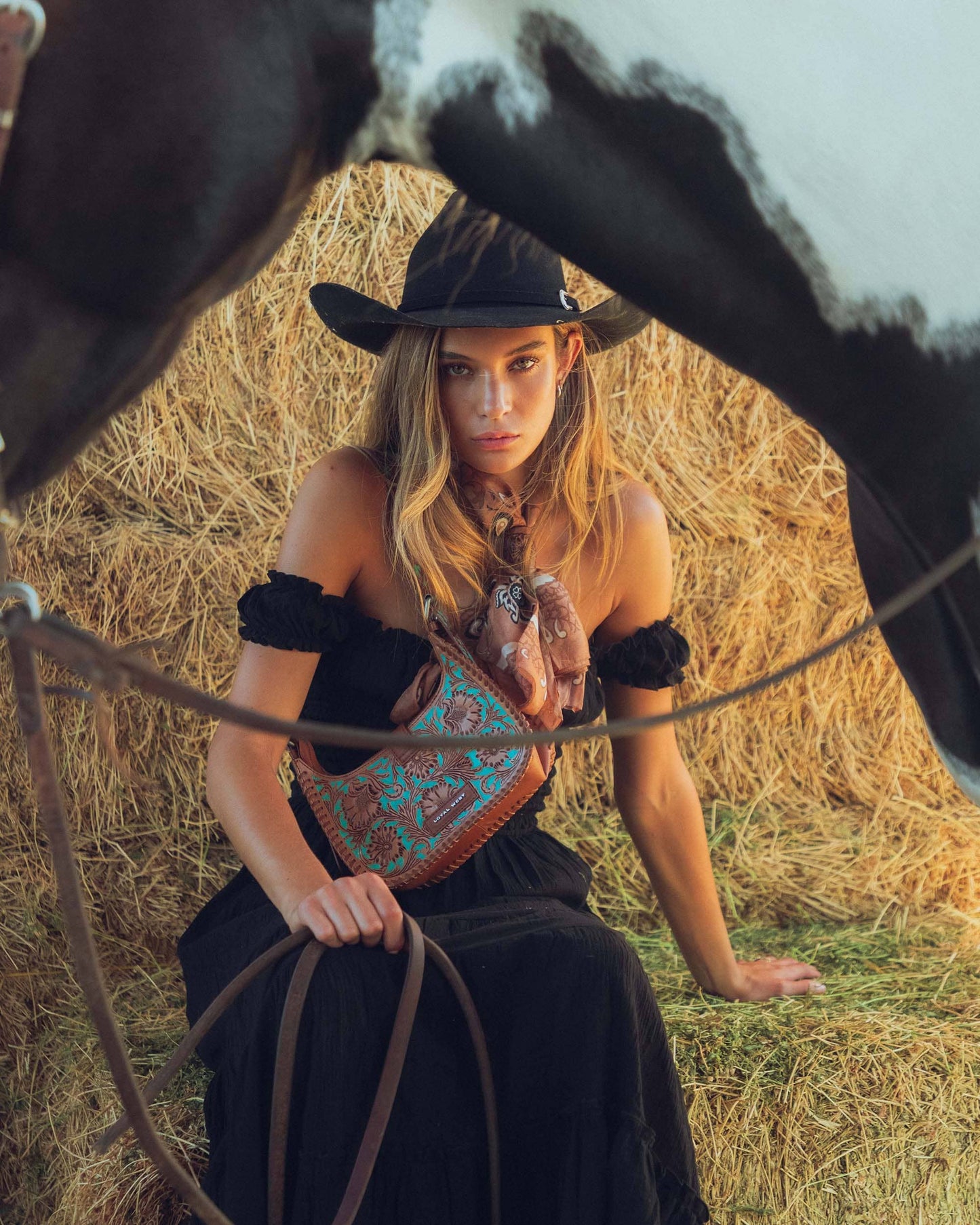 Loyal West - Bandana Canyon Silk Scarves With Handtooled Leather Slider - Saddle Brown