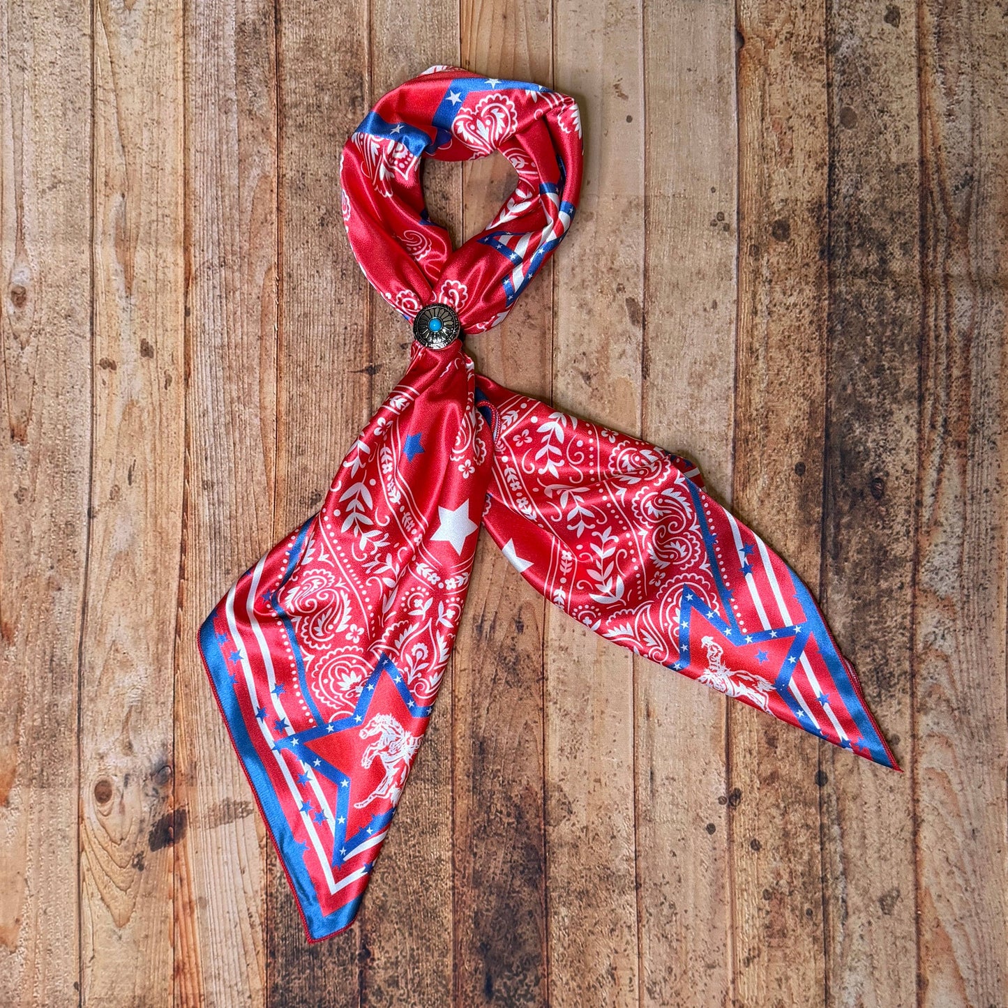 AMERICAN COWBOY PAISLEY PRINT WILD RAG 36X36 - Red/Ivory/Blue