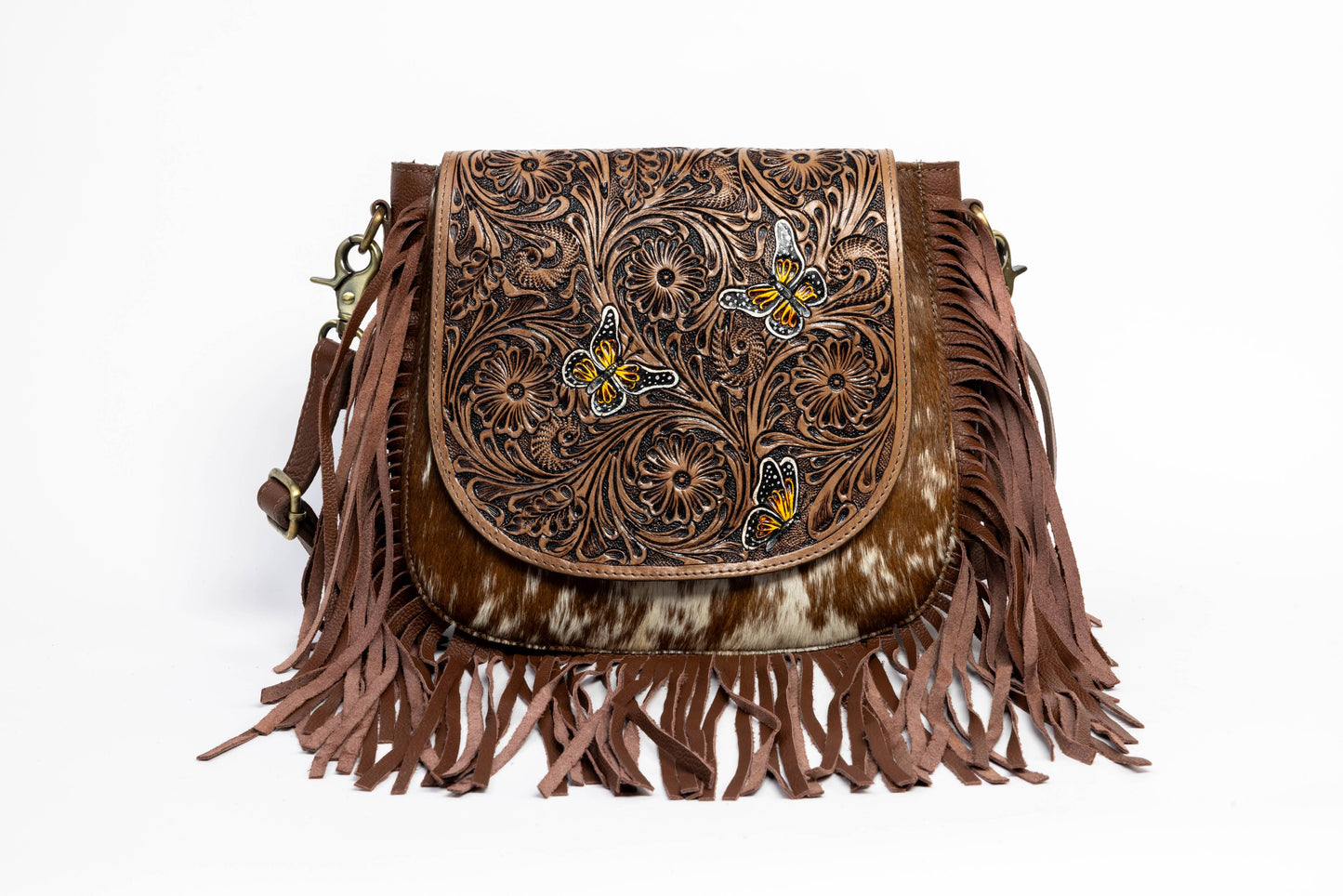 Brown Saddle Purse with Butterfly Fringe