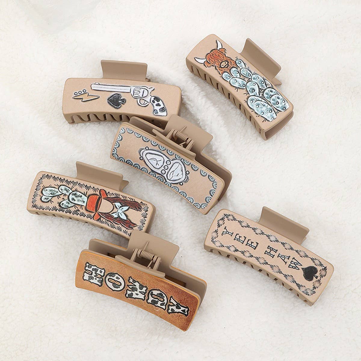 ACCITY - WESTERN COWBOY STYLE CACTUS LEATHER HAIRCLAW CLIPS_CWASC1616 - TYPE2 / (OS) 1