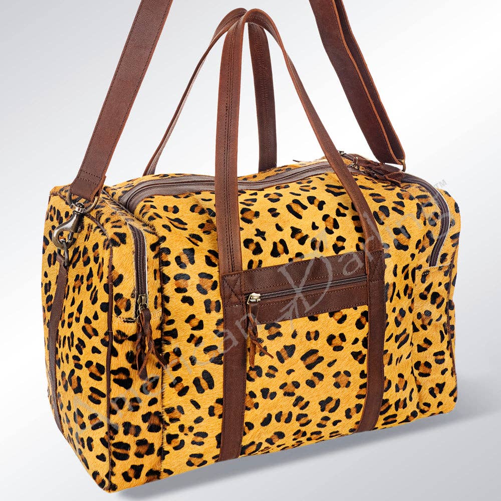 American Darling Duffel Bag - Handcrafted Hair-On Cowhide & Genuine Leather Travel Bag - ADBG254CHE