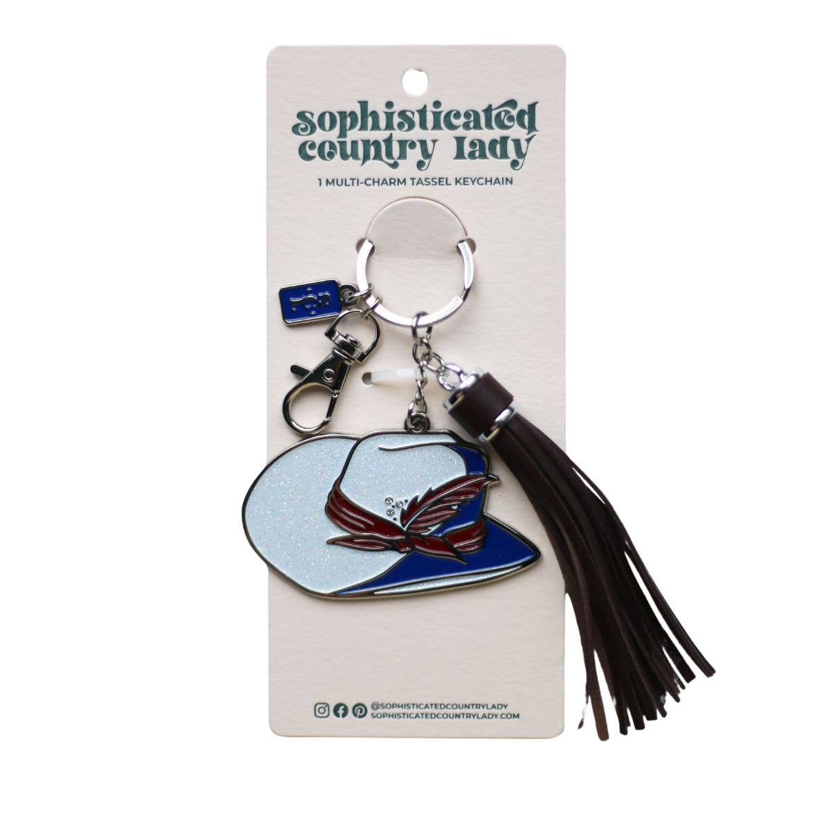 Sophisticated Country Lady - Americana Cowgirl Hat Enamel Keychain Bag Charm - Hanging Card