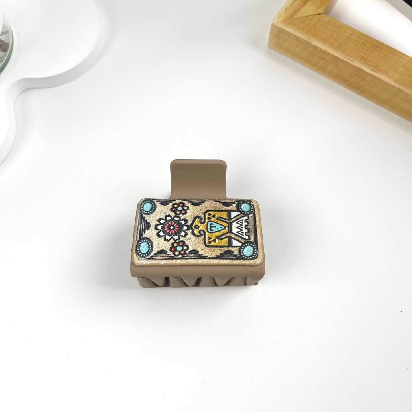mildstyles - Western cowboy style PU leather square hair claw clip - A