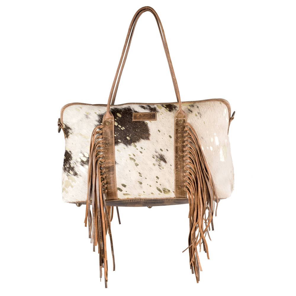 Full Grain Leather & Acid Wash Cowhide Mini Duffle - Women's - Black/Silver