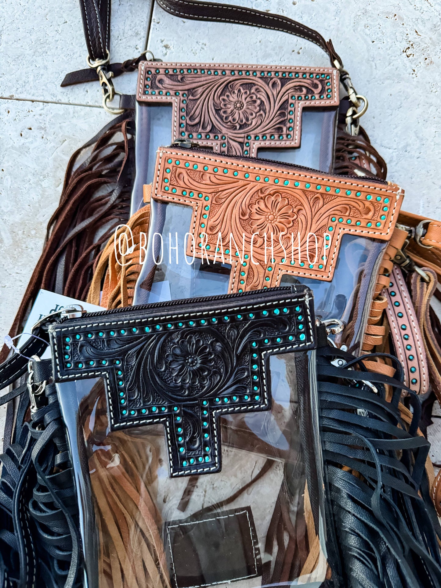 Boho Ranch Shop - SHAYNE SMALL - Hand Tooled Clear Crossbody Concert bag - Black