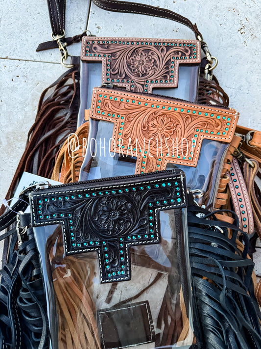 Boho Ranch Shop - SHAYNE SMALL - Hand Tooled Clear Crossbody Concert bag - Black