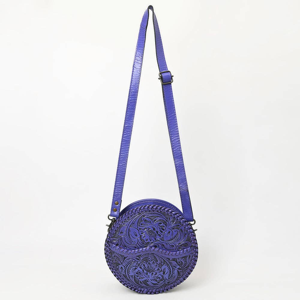 LS Western - ADBG1461 American Darling Western Leather Canteen Bag with Hand-Tooled Floral Detailing | Genuine Leather Crossbody - ADBG1461A