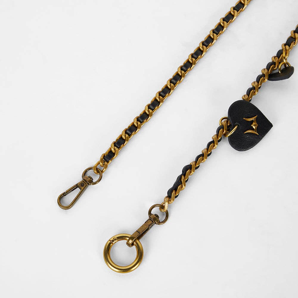 Myra Bag - Loyal West Heart Charm Chain In Black Calf Leather (2 In 1 Crossbody Chain) - Single