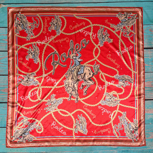 Avery - AVS868 VINTAGE WESTERN RODEO SILK SCARF 36X36 - Red/Khaki