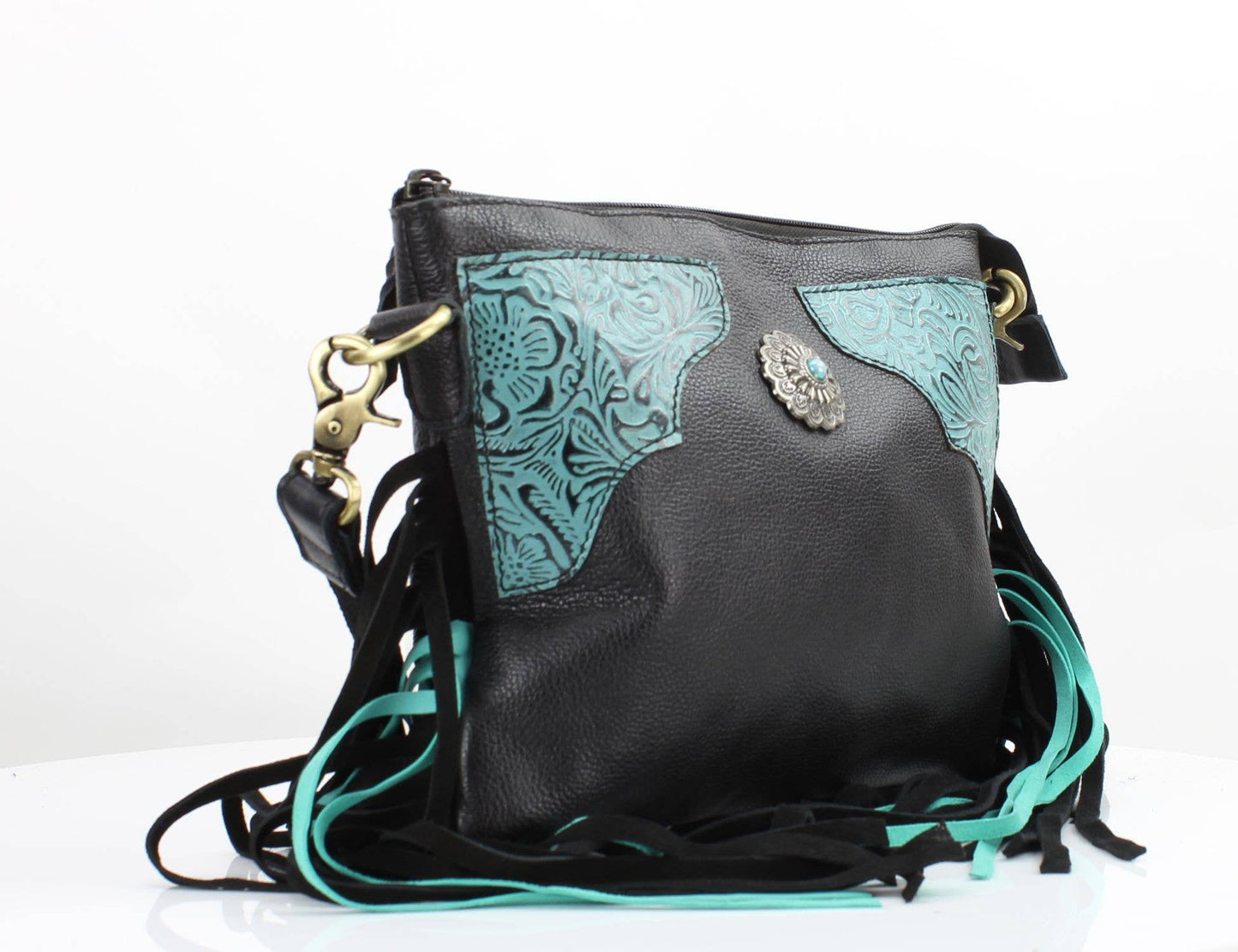 Fringe Concho Crossbody w/ Turquoise Accents