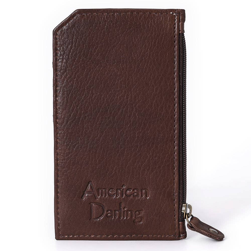 Cowhide Leather Card Holder - Engraved Western Leather Slim Wallet