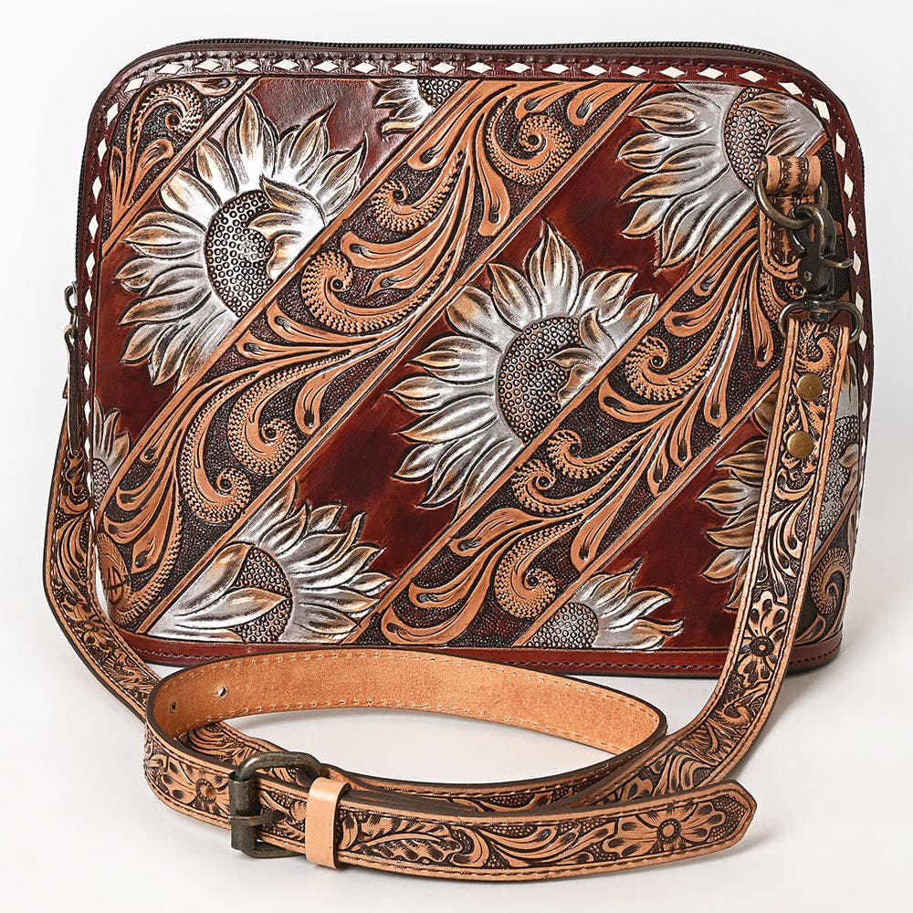 American Darling Hand Tooled Crossbody Bag | Sunflower Western Purse - ADBG1719A