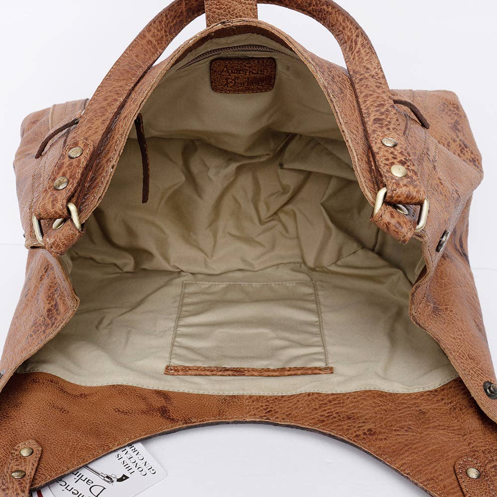 LS Western - ADBGI218 Tooled Leather Hobo Bag with Turquoise Concho & Studded Trim - ADBGI218C